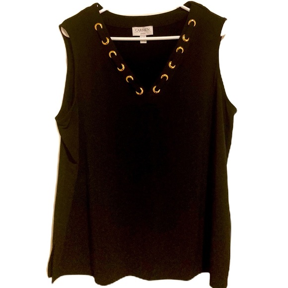 Carmen Marc Valvo Women’s Blouse Top Black W/ decorations Sz. 1X - Picture 1 of 8